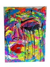 Tableau Abstrait  Coloré  Portrait visage Street Art Brut Naïf Femme Fait Main