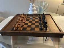 Ancien jeu d'échecs -  Pièces en bois tourné -