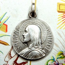 Salvat Mundi. Holy Face of Jesus Christ. Antique Religious Pendant. Silver Medal