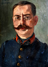 Ancienne HUILE sur carton  1916 "MILITAIRE" signée  E.V. CARDINAL  ( 1883-1958 )