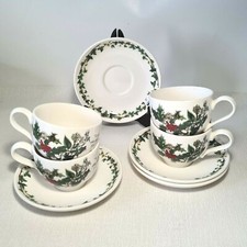 🔅 PORTMEIRION "the Holly & the Ivy" 4 tasses à thé en faience houx noel