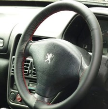 Couvre Volant En Cuir Italien Noir Pour PEUGEOT 206 1998-2010 Avec Couture Rouge