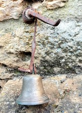 Ancienne cloche en bronze gravée LOUIS DUBOIS AU PUY avec son support d'origine
