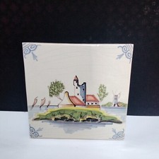 Ancien Carreau Carrelage Faience De Delft 13cm Moulin Église Maison Tiles