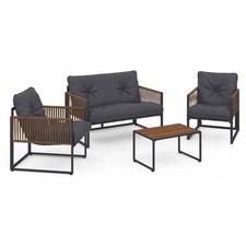 Salon de jardin bas RIO 4 places structure métal gris anthracite, cordage effet 