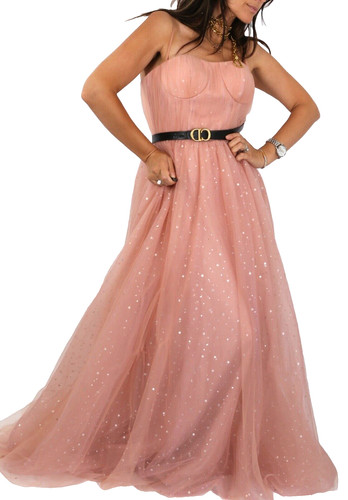 Pink star sparkly tulle maxi - star,