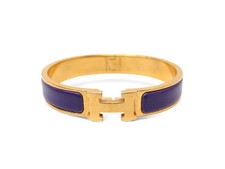 BRACELET HERMES CLIC H EMAIL VIOLET 17.5CM PLAQUE OR JAUNE + BOITE BANGLE 660€