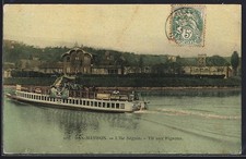 CPA Bas-Meudon, Île Seguin, Tir aux Pigeons avec bateau sur la rivière 