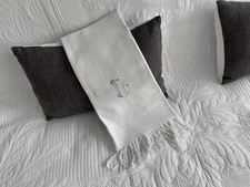 Linge Ancien Serviette de Toilette Frangée Monogramme L