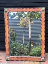 Ancien Miroir Glace vintage design Otto Schulz Cuir Clou laiton Boet  Scandinave