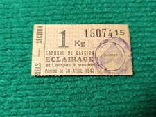 BILLET MATIÈRE - 1 KG CARBURE DE CALCIUM ECLAIRAGE - CACHET - 1943
