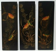 3 panneaux bois laqué japon