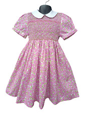 Robe smocks col blanc en coton imprimé fleur rose 1 an à 10 ans