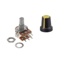Potentiomètre linéaire double B10K ohm 0,5w 15 mm 6 broches + bouton JAUNE