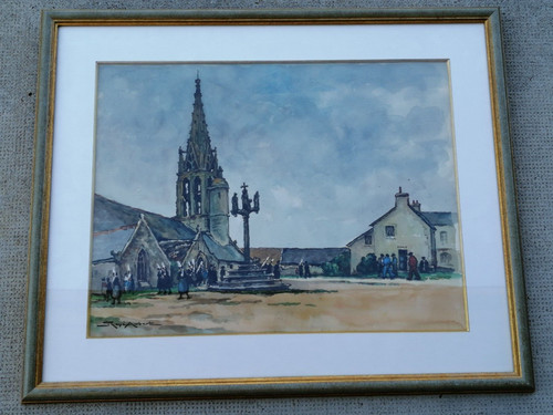 Aquarelle rené aubert scène - aquarelle,