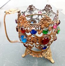 Ancien Bougeoir à Main religieux laiton et verroteries  XIX°. DN3299