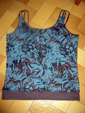 Débardeur Blanche Porte   T 40 42 a Brettelles Motifs Marron et Turquoise Coton 