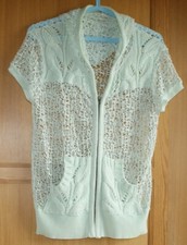 GILET VESTE avec Capuche FEMME Couleur vert pale Taille L tricot filet macramé 