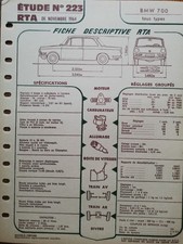 Fiche technique automobile RTA BMW 700 tous types N° 223 1964