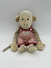 doudou peluche singe Popi gris salopette rouge rayé