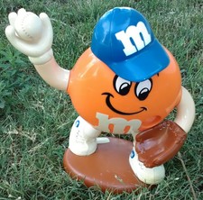 RARE Vintage Working Orange M&M Candy Dispenser Baseball Figure