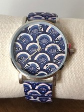 Montre Femme À Quartz Motifs Éventail Bracelet Métal Extensible Tendance Neuf