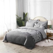 Parure de couette 200x200 avec 2 taies 50x70cm grise à fleur 100% polyester*NEUF