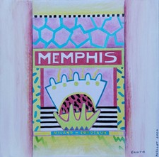 ENARA Art deco toile tableau peinture mixte encres crayons Affiche Memphis