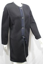 Lanvin Paris Femme Noir Long Manteau Hiver Laine Veste Classique Col Bateau