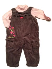 ORCHESTRA GRAIN DE BLE 6 MOIS FILLE : SALOPETTE VELOURS FREE BIRD + HAUT TBE