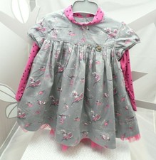 Marèse robe doublée mche longue grise motif oiseaux fleurs tulle fuschia 18 ms