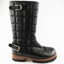 FREE PEOPLE  Jim Barnier QUILTED BLACK LEATHER  Leather Boots Sz 10 wmn 14inches