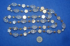 B27 Tres Beau Grand Collier Sautoir Perle Fantaisie Facette Nacre Etoile 134cm 