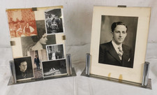 Lot 2 CADRES PHOTO plaques VERRE socle Metal Chrome Glass FRAMES Decoration Y