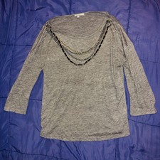 Tee-shirt en laine manches 3/4 3 SUISSES gris colliers intégrés taille 38/40