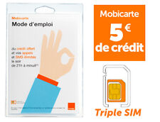 Mobicarte neuve "Orange" carte SIM 4G avec 5 euros de crédit, commençant par 07,