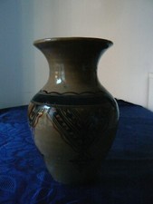 ANCIEN GRAND VASE FAIENCE CERAMIQUE DECOR GEOMETRIQUE 1970 VINTAGE DECORATION