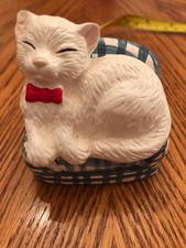 White Red Bow Cat On Blue And White Couch Salt and Pepper Shakers