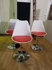 3 Chaises TULIPE  réglable pivotante blanche et rouge simili cuir pied chromé 