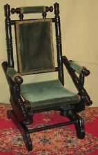 ANTIQUE CHILD'S DOLL EBONIZED PLATFORM ROCKER 1875-1880 OLD GREEN VELVET     