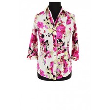 ROXY S Blanc Noir Rose Coton Femme Chemise Taille Ue 36, UK 8, US 4, It 40, S