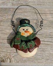 Rustic Ganz Snowman Country Ornament Keep Sake Black Glitter Top Hat Wire Hanger