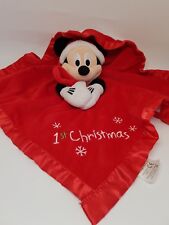 GRAND DOUDOU ROUGE PLAT MICKEY 1ST CHRISTMAS FLOCON DISNEY STORE COUVERTURE NEUF