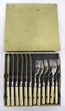 12 Pc. Set 1930's EPNS Sheffield English Celluloid Fish Knives & Forks