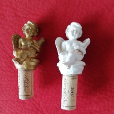 Deux Bouchons Décoratifs Anges doré blanc Pour Bouteilles de vin