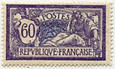 FRANCE STAMP TIMBRE YVERT N° 144 " TYPE MERSON, 60 C VIOLET ET BLEU " NEUF x TB