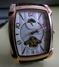 MONTRE TEVISE AUTOMATIQUE HOMME,TOURBILLON,PHASE LUNE + VISION ARRIERE,NEUVE 