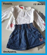 Ensemble jupe jeans et T- shirt blanc T: 12 mois 
