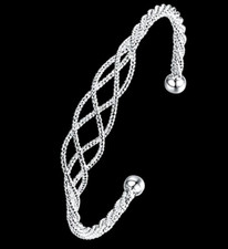 Bracelet manchette torsadé plaqué argent sterling 925  