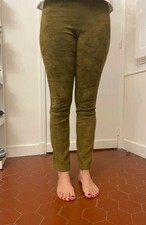 Legging cuir agneau velours effet daim suède stretch vert kaki STOULS taille M